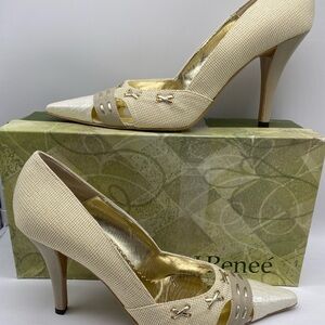 J Renee Womens Shoes Size 12 W  ABBEY  Linen Winter White Beige Gold
